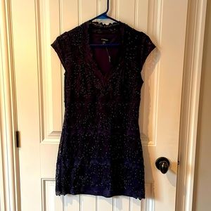NWT dark navy dress in small with beading, never worn